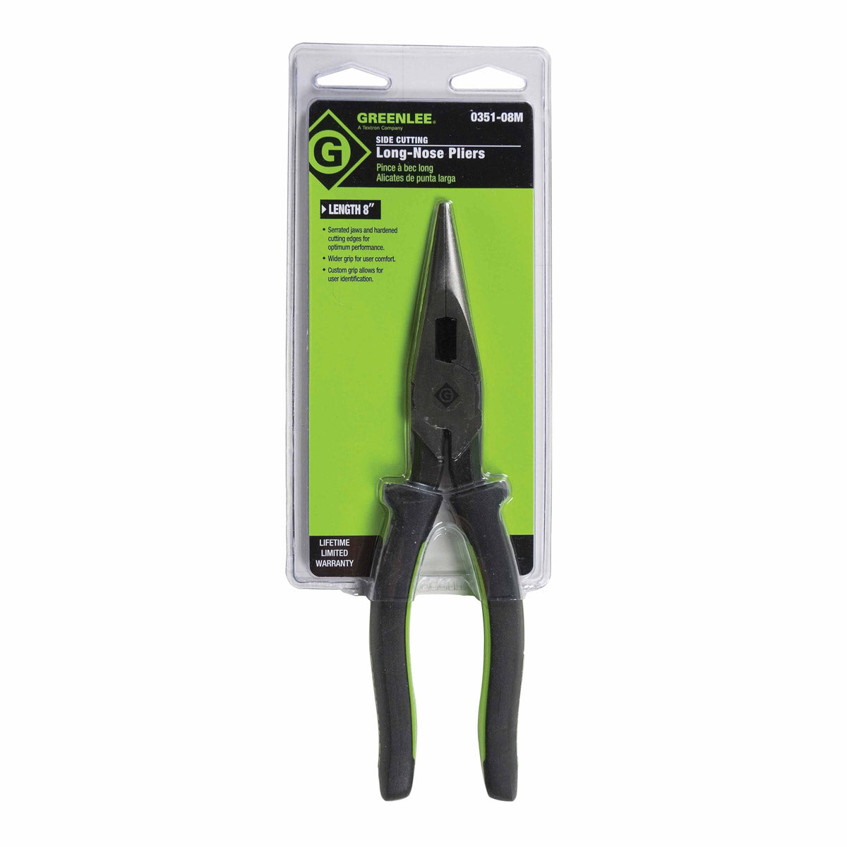 Greenlee 0351-08M Long Nose Pliers/Side Cutting 8" Molded Grip - 2