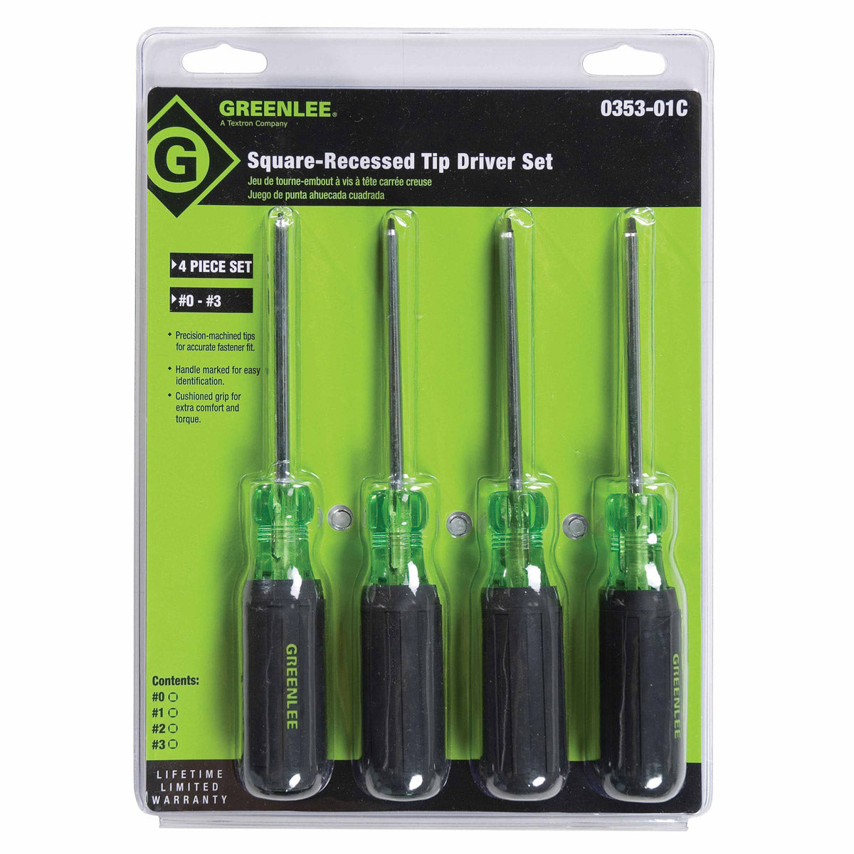 Greenlee 0353-01C 4-Piece Square-Recess Tip Driver Set - 2