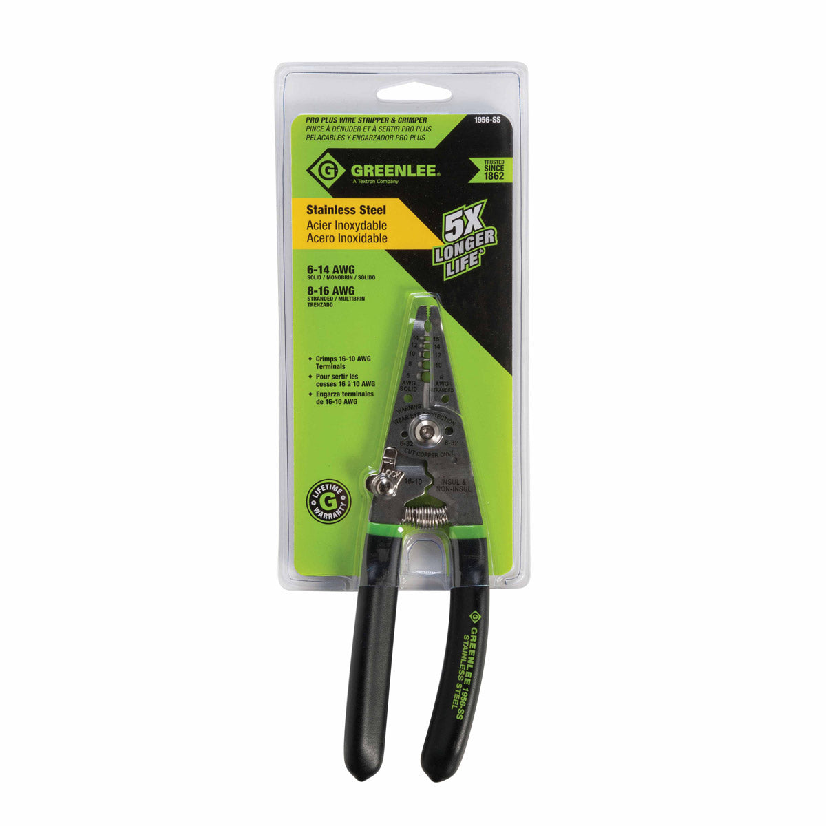 Greenlee 1956-SS Stainless Steel 7.5" Wire Stripper/Cutter/Crimper 6-14 AWG - 4