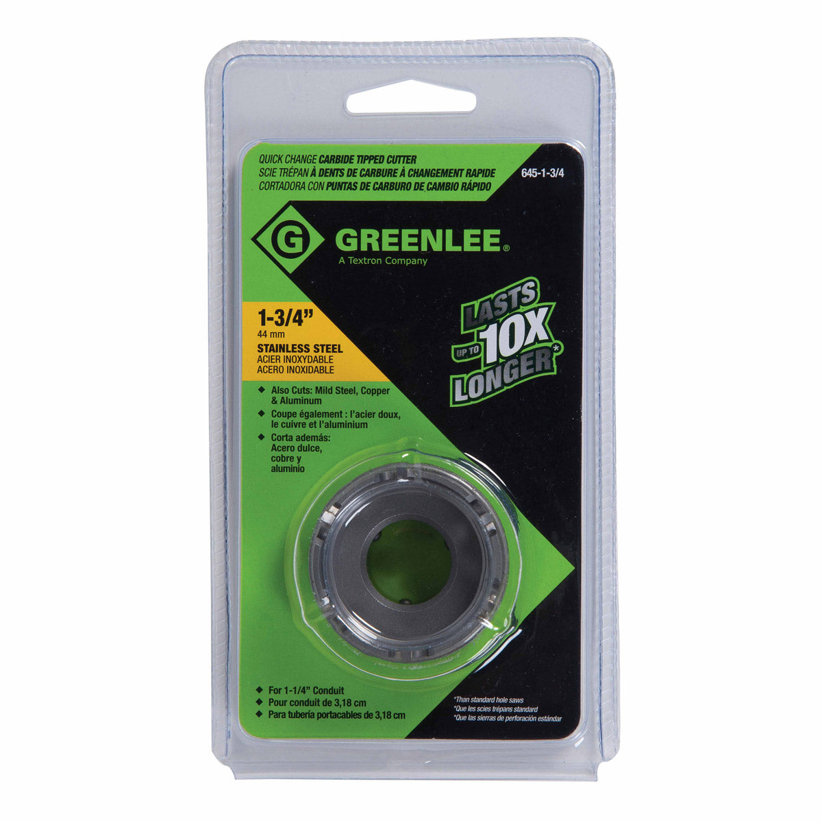 Greenlee 645-1-3/4 1-3/4" Quick Change Stainless Steel Carbide-Tipped Hole Cutter - 2