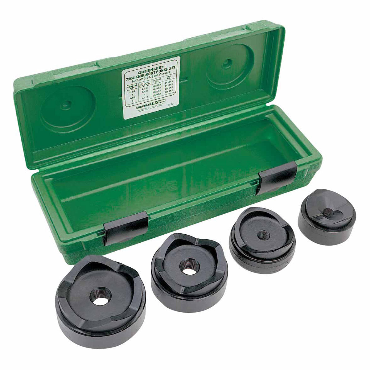 Greenlee 7304 2-1/2" - 4" Conduit Size Standard Round Knockout Punch Kit - 3