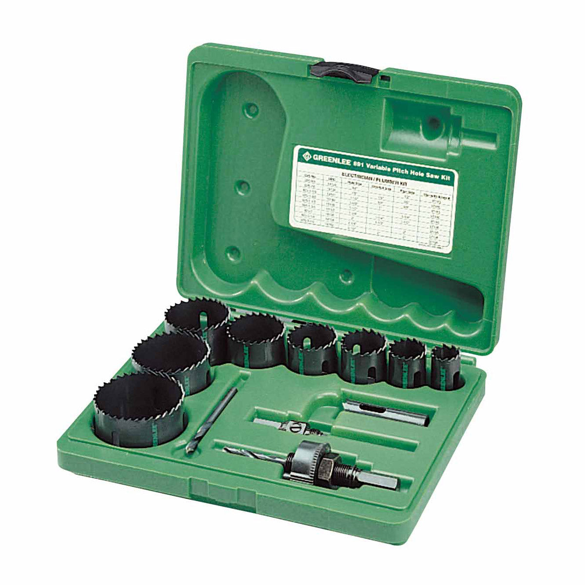 Greenlee 891 12-Piece Hole Saw Set with 3/4" - 2-1/2" Saws - 2