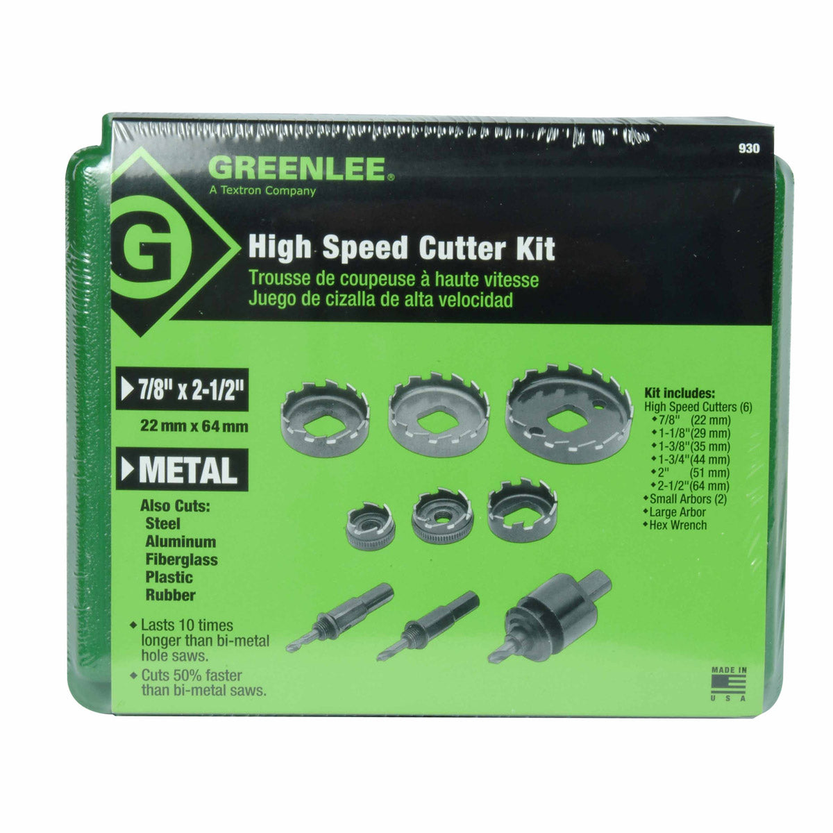 Greenlee 930 7/8 - 2-1/2" High Speed Steel Ultra Hole Saw Cutter Kit - 2