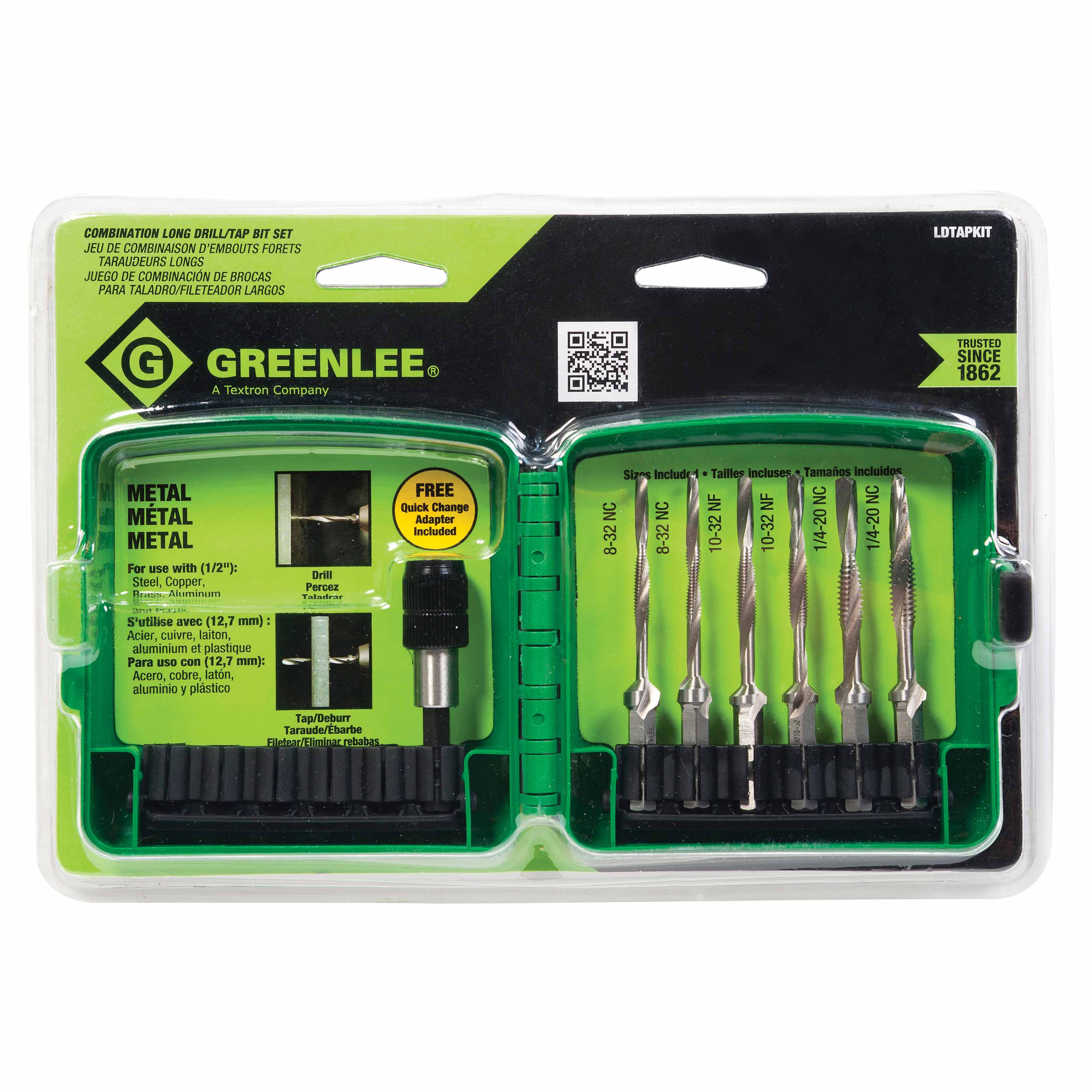 Greenlee LDTAPKIT 6 Piece Long Drill/Tap Kit with Quick Change Adapter - 2